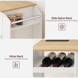 MAHANCRIS Kitchen Island with Power Outlet, Kitchen Storage Island with Drawer, Spice Rack, Towel Rack, Wine Rack, Rolling Kitchen Cart on Wheels, for Dining Room, White and Natural KINW122E01N1 MAHANCRIS