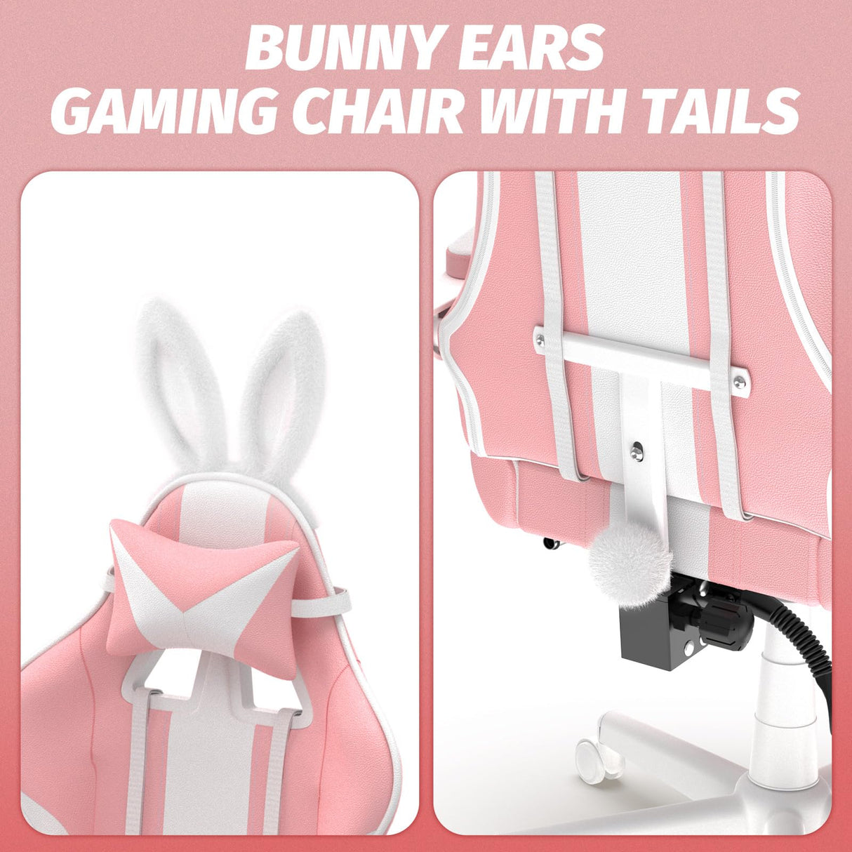 Ferghana Kawaii Pink Gaming Chair with Bunny Ears, Ergonomic Cute Gamer Chair with Footrest and Massage, Racing Reclining Home Computer Game Chair for Girls Adults Teens Kids Ferghana