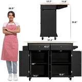 Rolling Kitchen Island with Drop Leaf – Movable Kitchen Carts on Wheels Island with Storage Cabinet, Island Table for Kitchen with Rubber Wood Top and Rack and Drawer, Matte, Black Gitua