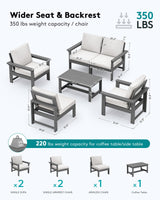 SERWALL HDPE Patio Conversation Set, 6-Piece Sectional Outdoor Furniture Set, All Weather Outdoor Couch Set Patio Furniture Set for Deck, Lawn, Grey Frame with Khaki Cushion SERWALL