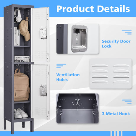 Letaya Metal Lockers for Employees,2 Door Storage Locker Lockable Steel Cabinet for School Gym Home Office staff (2 Door) Letaya
