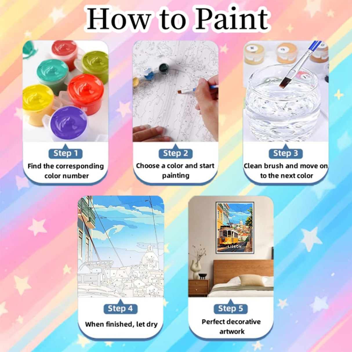 6 Pack Paint by Numbers Kit for Adults Beginners-Easy City Travel Adult Paint by Number Kits on Canvas, DIY Acrylic Oil Painting by Numbers for Adults Without Frame for Gift Home Wall Decor(10x14inch) Arttoplus