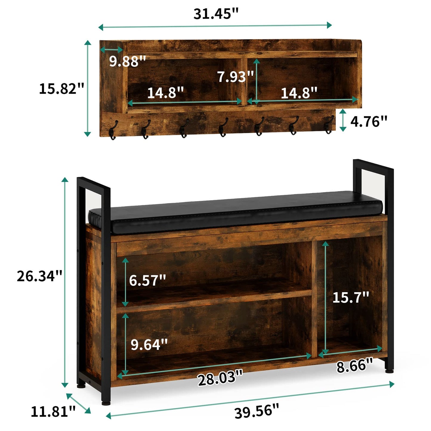 YITAHOME Hall Tree with Bench for Entryway, Wall Mount Coat Rack Shoe Bench Set, Industrial Entrance Organizer, Entryway Bench with Storage for Hallway, Rustic Brown