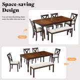 AMERLIFE 6 Piece Farmhouse Dining Table Set, 71'' Solid Wood Table with Upholstered Chairs & Bench, Seating for 6, for Kitchen or Dining Room, Brown & Black AMERLIFE