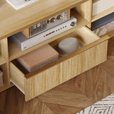 AIEGLE Farmhouse TV Stand with Fluted Surface, Entertainment Center Console Table with Open Storage & 2 Doors, 70" Wood Grain Media TV Console Cabinet for Living Room, Natural AIEGLE