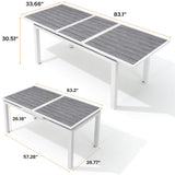 VredHom Outdoor Dining Table, 63"-83" Patio Extendable Dining Table with Grey Wooden-Like Top and White Aluminum Frame, Rectangular Table Outdoor Furniture VredHom