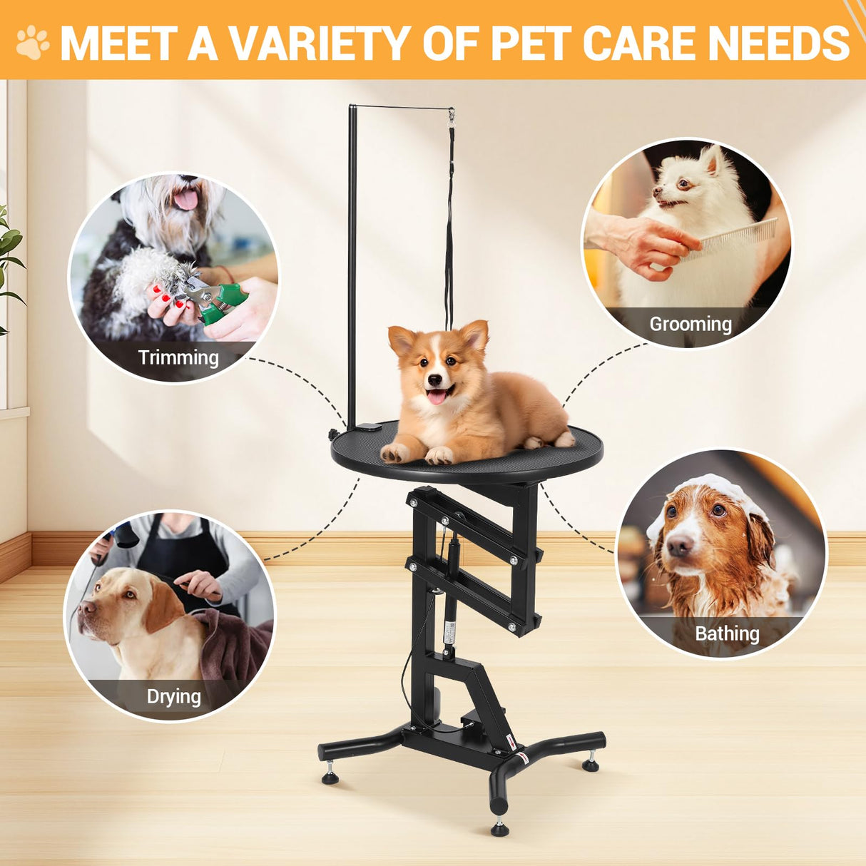 Hydraulic Lift Dog Grooming Table 24" Rotating Desktop Pet Grooming Table for Small Dogs At Home, 360° Rotating Grooming Table, Adjustable Overhead Arm & Tool Organizer Dog Grooming Station, Black GarveeLife