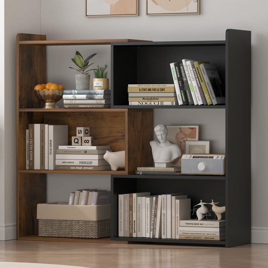 NAIYUFA 4-Tier L-Shaped Corner Bookshelf with LED Lighting - Versatile Storage Solution for Home & Office - WoodArtSupply