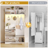 Maupvit Entryway Hall Tree with Bench and Shoe Storage, 5-in-1 Narrow Hall Tree with LED Light, Cushioned Stool & 9 Hooks, 2 Flip Drawers, 78" Coat Shoe Rack for Mudroom, Hallway, Living Room, White Maupvit