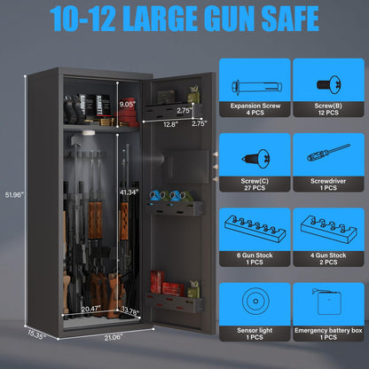 Riflevault 10-14 Rifle Gun Safe for Shotguns, Large Unassembled Gun Safe for Home Rifle and Pistols with Dual Alarm and Mute Mode, Long Gun Cabinet for Rifles with Touchscreen Pad, Removable  - WoodArtSupply