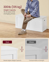 VASAGLE Storage Chest, Storage Trunk with 2 Safety Hinges, Storage Bench, Shoe Bench, Farmhouse Style, 15.7 x 39.4 x 18.3 Inches, for Entryway, Bedroom, Living Room, Cloud White ULSB164W01 VASAGLE