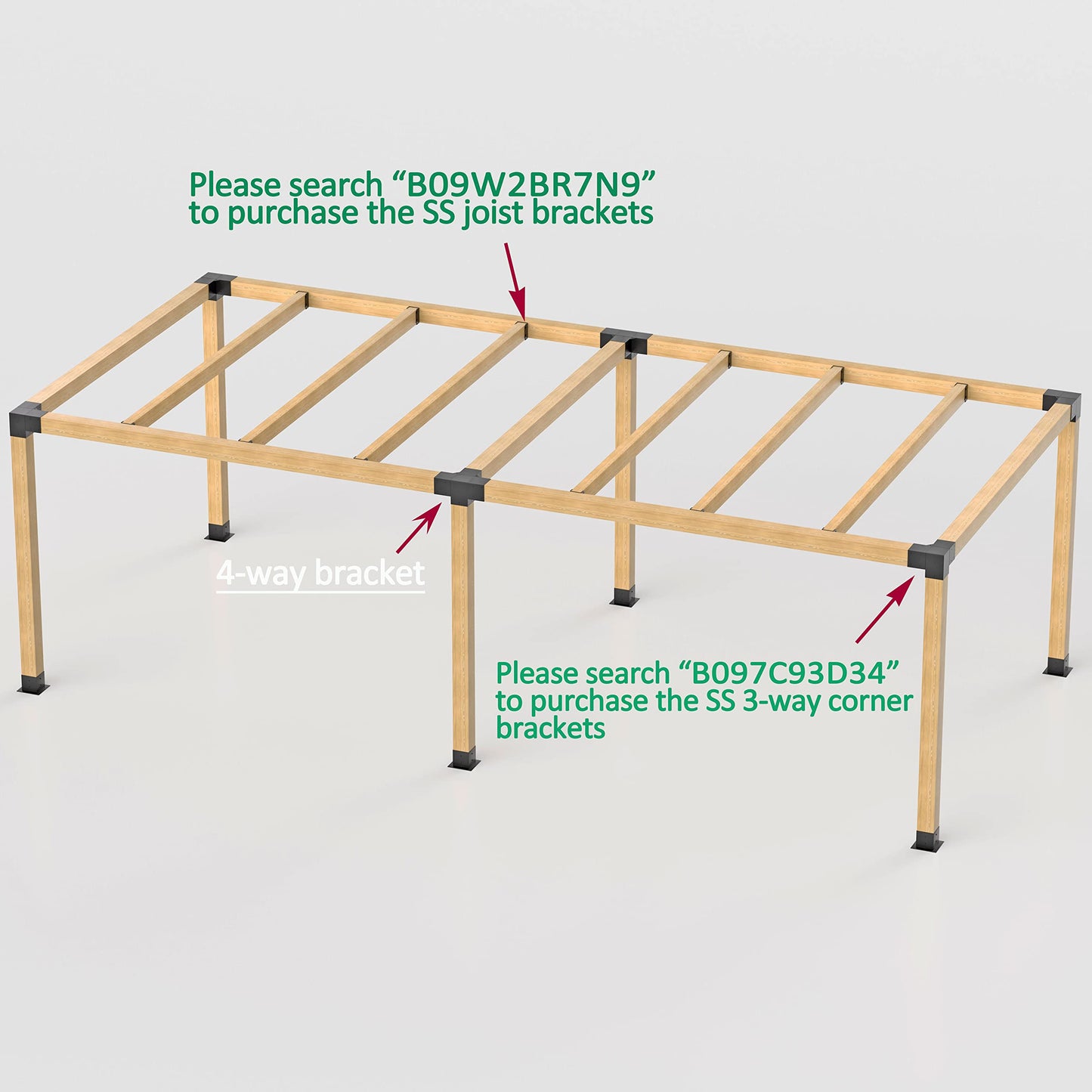 Antsky 6x6(Actual: 5.5x5.5) 4-Way Right Angle Corner Brackets with Flange Anchor Bases，Stainless Steel Pergola/Gazebo Kit Hardware(2 Pack)