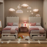 IDEALHOUSE Twin Bed Frame with Storage Drawer and Headboard, Velvet Upholstered Twin Platform Bed Frame for Girls, Strong Wooden Slats Support, Noise-Free, Easy Assembly (Beige) IDEALHOUSE