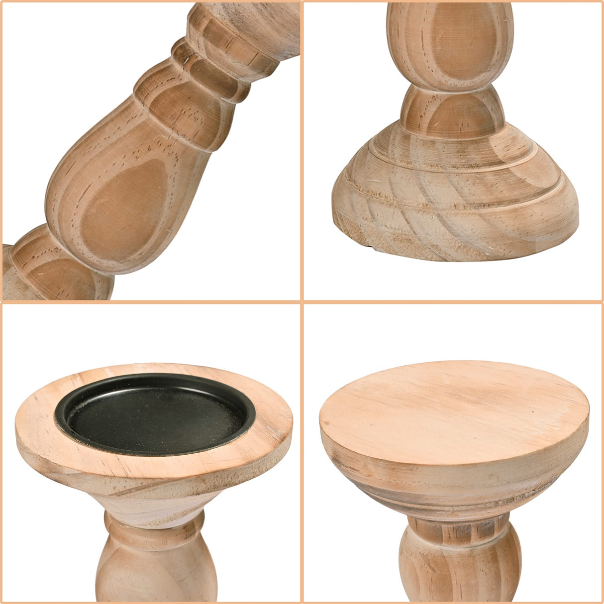 Yorkmills Pillar Candle Holder Set of 3, Farmhouse Decor Living Room Tall Candle Holders for Pillar Candles, Wood Candle Holders for Table Centerpieces Tan Home Decor Kitchen Dining Room Table Decor Yorkmills