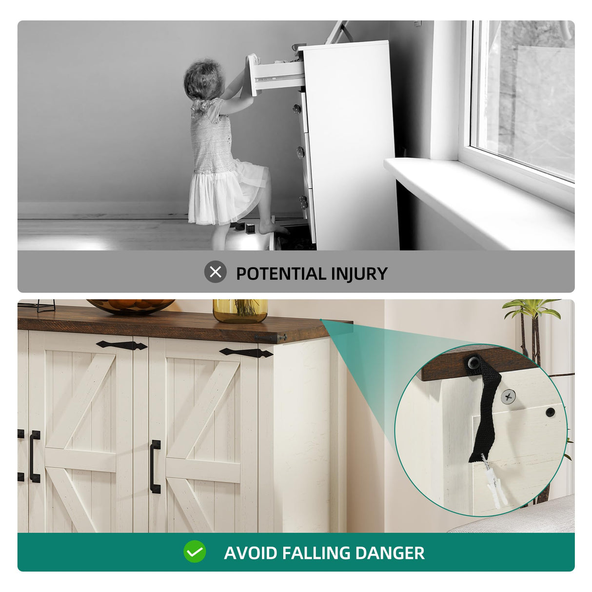 YITAHOME Farmhouse Sideboard Buffet Cabinet with Storage, 59" Kitchen Storage Cabinet with Adjustable Shelves for Living Room, Entryway, Rustic White YITAHOME