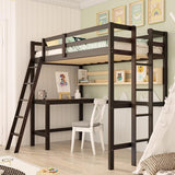 Giantex Twin Size Loft Bed with Desk, Solid Wood Loft Bed with 2 Ladders & Full Length Guardrail, Modern Space-Saving Twin Bed Frame for Kids Teens Adults, No Box Spring Needed (Black) Giantex