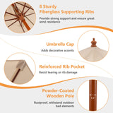 Tangkula 9.5 FT Pulley Lift Round Patio Umbrella, Wooden Market Umbrella W/Rope Pulley Mechanism, 8 Fiberglass Ribs, Portable Table Parasol, Outdoor Sun Umbrella for Garden, Yard, Deck, Pool (Beige) Tangkula