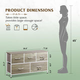 WLIVE Dresser for Bedroom with 5 Drawers, Wide Chest of Drawers, Fabric Dresser, Storage Organizer Unit with Fabric Bins for Closet, Living Room, Hallway, Greige Oak WLIVE