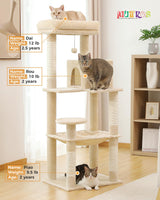 MUTTROS Cat Tree for Large Cats Adult with Metal Plush Big Hammock, 56.3" Cat Tower with 2 Door Condo House, 6-Tier Cat Shelves with Scratching Posts and Large Top Perch, Beige MUTTROS