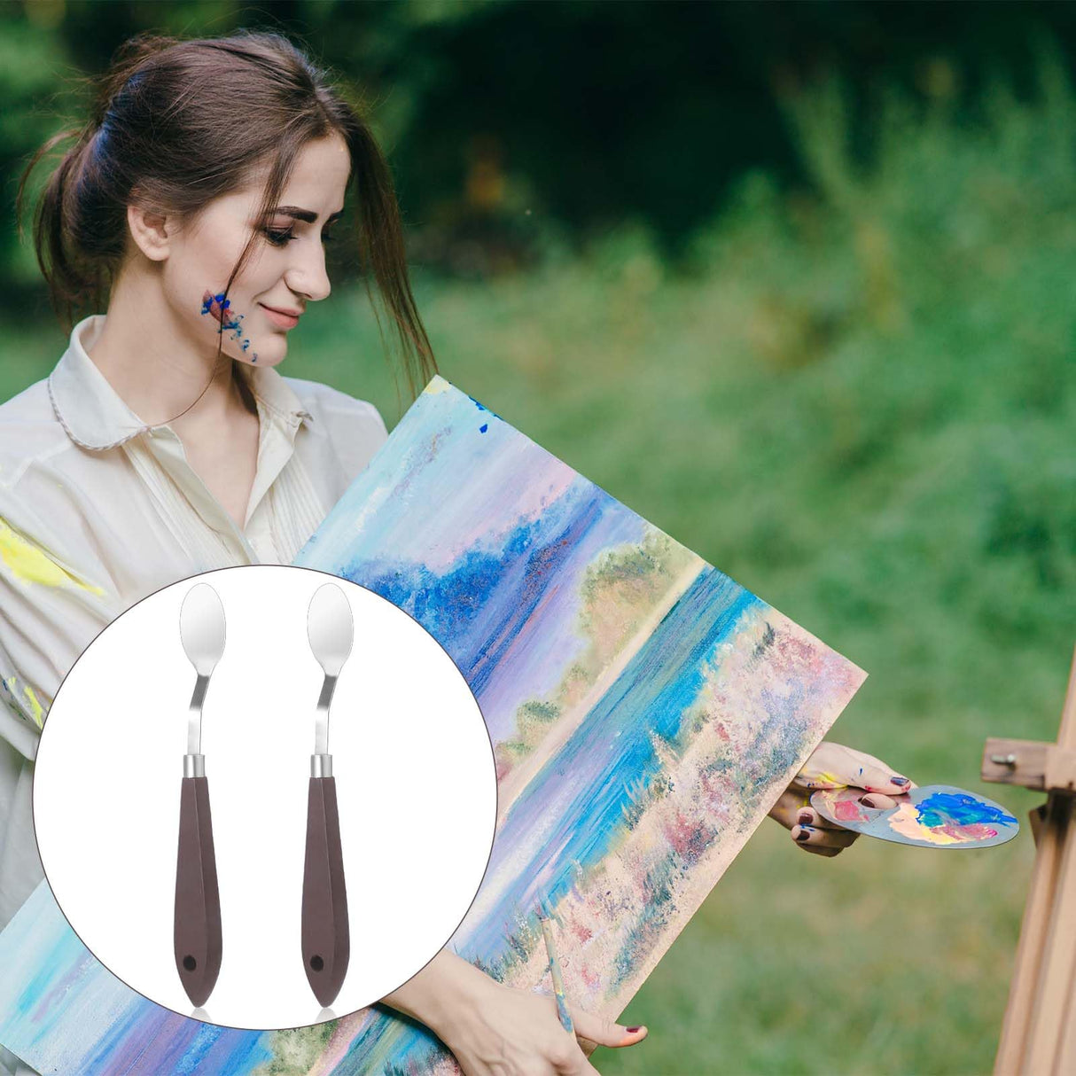 2Pcs Palette Knife No.20 Palette Knives 22mm Width Pallet Knife Stainless Steel Oval Art Paint Spatula with Wood Handle Metal Palette Knife for Oil Acrylic Canvas Mixing Spreading Cake Decorating Styquenzer