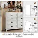 SINROM White Dresser for Bedroom, Farmhouse 8 Drawer Dresser, Wide Chest of Drawers with Metal Handles, Modern Wood Double Chest for Bedroom, Living Room, Hallway SINROM