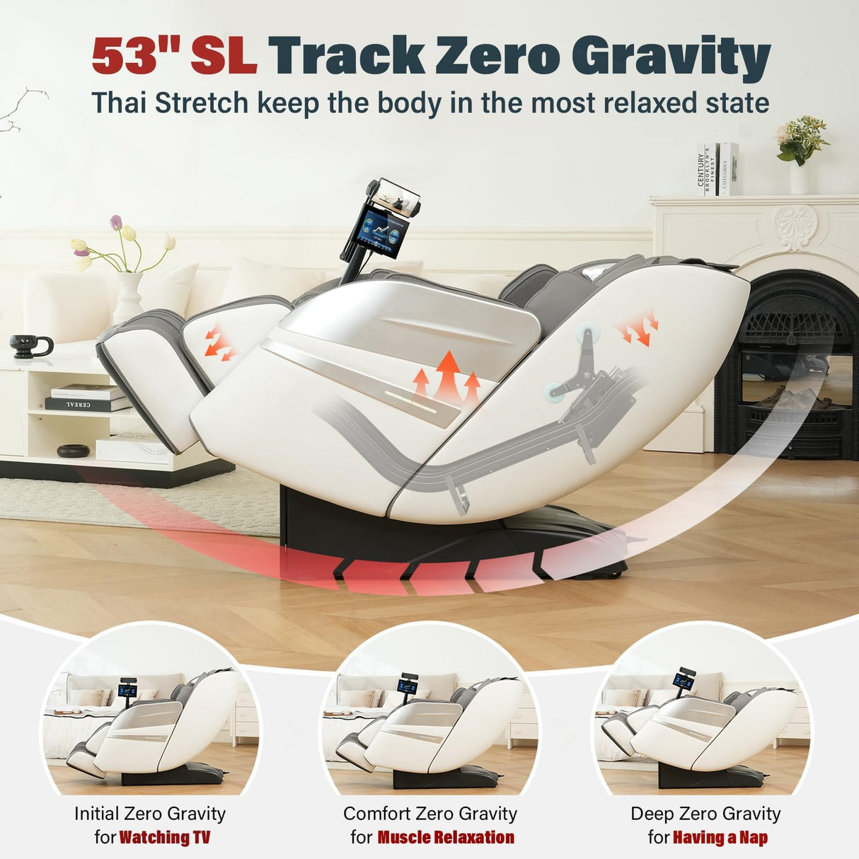 KTENTITO 2025 Massage Chair Full Body, 4D Zero Gravity Massage Chairs SL Track Shiatsu Massage Recliner Chair with Secure-Fit Arm Airbag, Waist & Calf Heating Voice Control Bluetooth Joystick G2 White KTENTITO