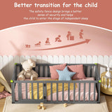 ROOMTEC Twin Size Montessori Floor Bed - Solid Wood Toddler Bed Frame with Convertible Door and Safety Fence in Grey ROOMTEC