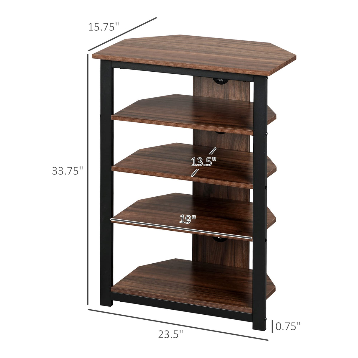 HOMCOM TV Stand, AV Media Stand, Corner Audio Tower with Storage Shelves and Steel Frame, Living Room Storage, Brown HOMCOM