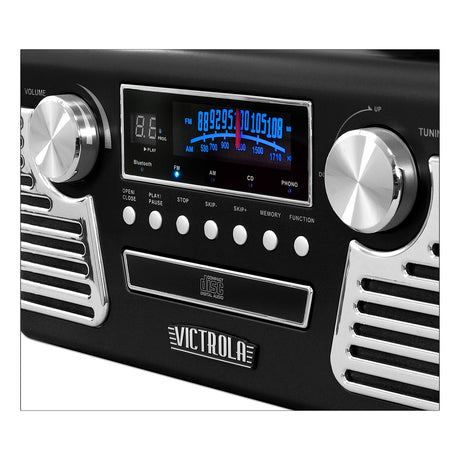 Victrola 50's Retro Bluetooth Record Player & Multimedia Center with Built-in Speakers - 3-Speed Turntable, CD Player, AM/FM Radio | Wireless Music Streaming | Black Victrola