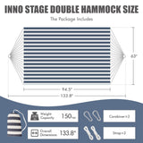 INNO STAGE Double Hammock - 2 Persons Portable Hanging Camping Bed, Blue, 118.3"L x 63"W, 350Lbs Capacity, Polyester, Supports Up to 350 lbs INNO STAGE