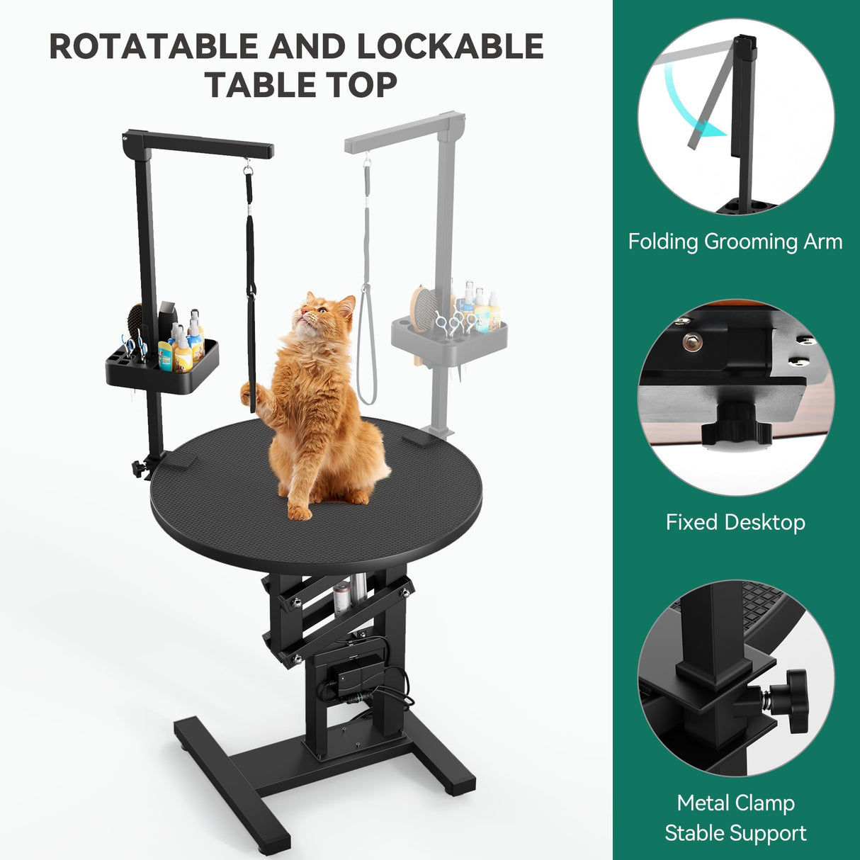 YITAHOME Electric Lift Dog Grooming Table 24" Rotating Desktop Pet Grooming Table for Dogs at Home, Adjustable Overhead Arm & Tool Organizer Dog Grooming Station, Black YITAHOME