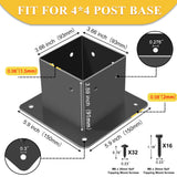 4x4 Post Base, 4Pcs Post Brackets (Inner Size 3.5"x3.5") Heavy Duty Steel Fence Post Anchor for Wood Deck Porch Railing Pergola Mailbox Support Black Powder-Coated FNXAOR