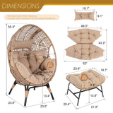 NICESOUL Indoor Outdoor Stationary Wicker Egg Chair w/Footrest, Extra Large Egg-Seat w/Cushion, 440lbs Egg-Shape Lounge Chair with Legs, Cozy Boho Rattan Chair for Patio, Balcony, Sunroom, Brown NICESOUL