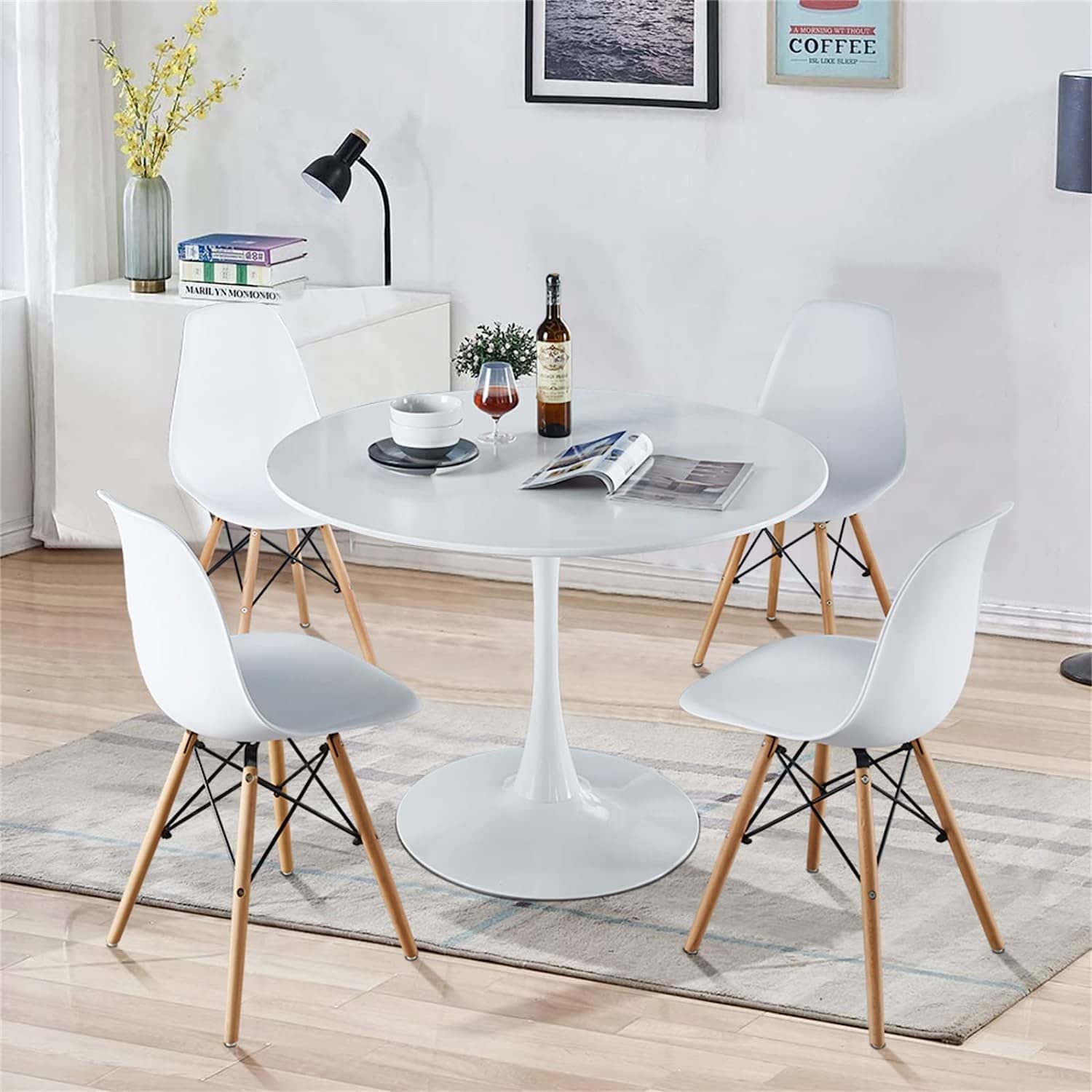 Ufurpie Round Dining Table Set for 4, 5-Piece Farmhouse Dining Table with 4 Chairs for Dining Room & Coffee Shop & Small Spaces - WoodArtSupply