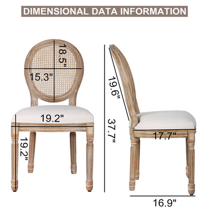 Polar Aurora Dining Chairs Set of 2 Beige Rattan Round Back with Solid Wood Legs and Frame for French Country Kitchen Dining Room - WoodArtSupply