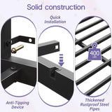 busyaeh Twin Loft Bed for Kids with 5 Drawers & 6 Bookcase and LED Light，Low Loft Bed with 15.8" H Safety Guardrail and Charging Station，Metal Kids Loft Beds with Under-Bed Play Space,Vintage Brown busyaeh