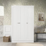 KELRIA Modern 3-Door Armoire Wardrobe with Shelves and Hanging Rod, Large Freestanding Storage Wardrobe Closet, Wooden Clothes Storage Organizer Cabinet for Bedroom, Guest Room, White KELRIA