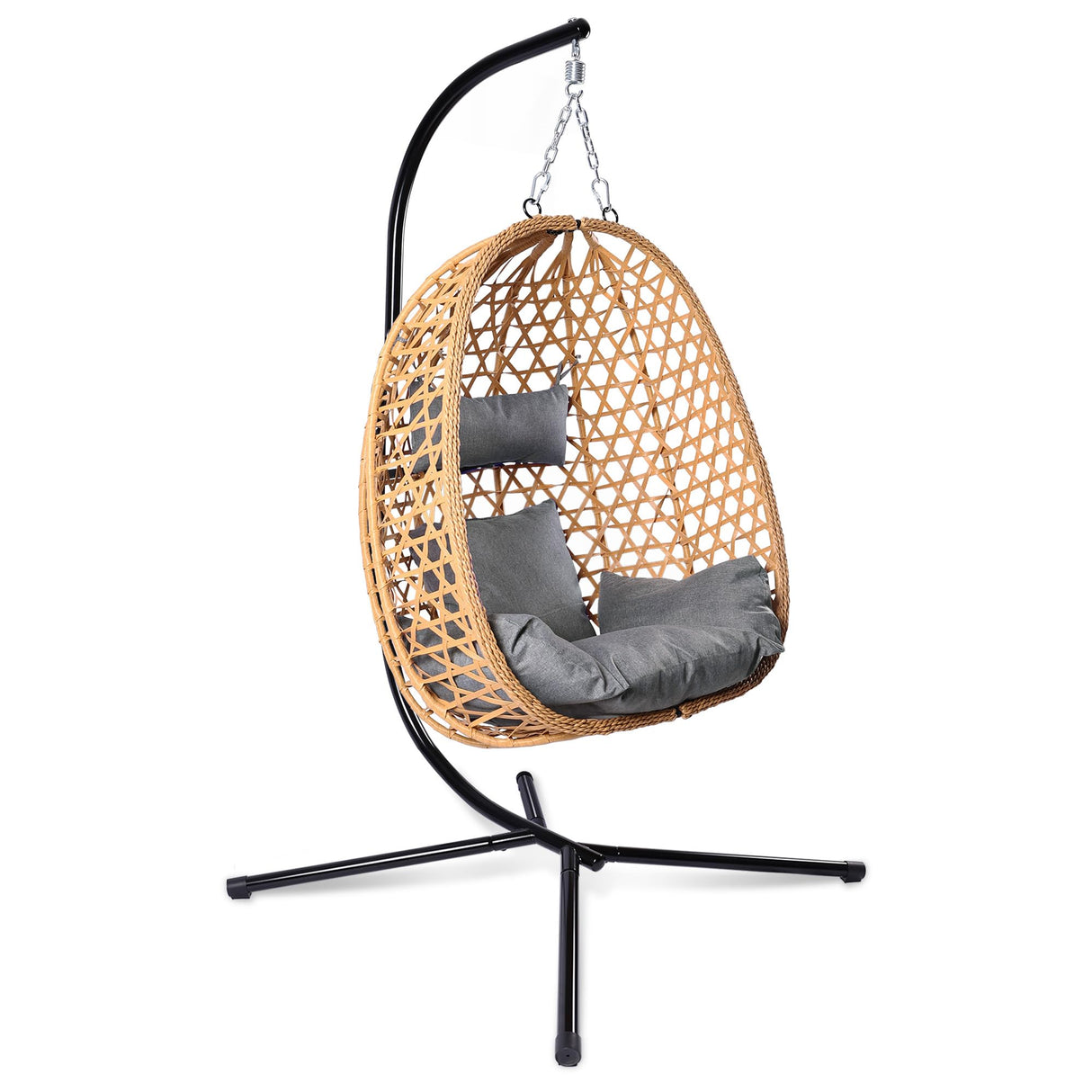 LEX CRAFT Egg Chair with Stand, Patio Wicker Hanging Chair, Hammock Swing Chair, 350LBS Capacity for Bedroom, Balcony, Garden (YE-GR) LEX CRAFT