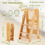 FUNLIO Foldable Kitchen Step Stool with Safety Rails, 3-Level Height Adjustable Toddler Tower for Kids 2-6 Years, Montessori Child Standing Tower for Learning, Easy to Assemble, CPC Approved - Natural FUNLIO
