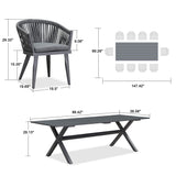 PURPLE LEAF 11 Pieces Outdoor Dining Set with Patio Aluminium Dining Table and Wicker Rattan Chairs Modern Furniture Cushions Sets for Backyard Indoor Decor Kitchen Grey PURPLE LEAF