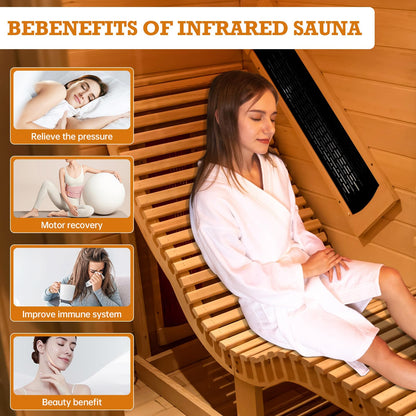 amocane Far Infrared Sauna, 1-2 Person Sauna for Home, Wooden Lounger, 5 Ceramic Heater & 4 Carbon Fiber Panel, Oxygen Bar, Dry Saunas Spa(Hemlock, L 70.86" x W 70.86" x H 74.8")