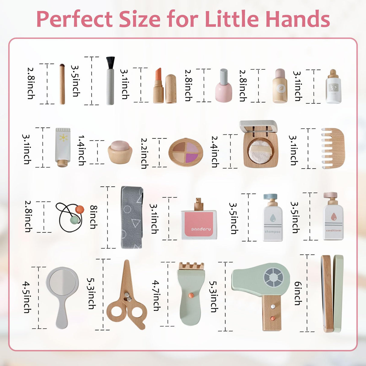 Smartwo Wooden Makeup Toy Set for Toddler Pretend Play 22 PCS Wood Beauty Salon Toys Cute Wooden Makeup Kit with Realistic Accessories Gift for Girls 3 4 5 6 Smartwo