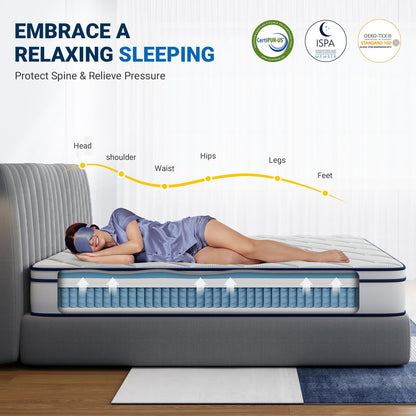 Avenco California King Mattress, 12 Inch Cal King Mattress in a Box with Gel Memory Foam & Individually Pocket Coils for Pain Relief & Support, Medium Firm, CertiPUR-US Certified