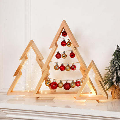 Cinnvoice 3 PCS Wooden Christmas Tree Tabletop Centerpieces Decor Christmas Natural Wood Frame Tiered Tray Mantle Shelf Wooden Cut out Standing Decoration Xmas Farmhouse Rustic Countryside(Tree)