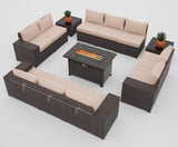 ASJMR Outdoor Patio Furniture Set with Gas Fire Pit Table, 13 Pieces Outdoor Furniture Set Patio Sectional Sofa w/43in Propane Fire Pit, PE Wicker Rattan Patio Conversation Sets (Sand) ASJMR
