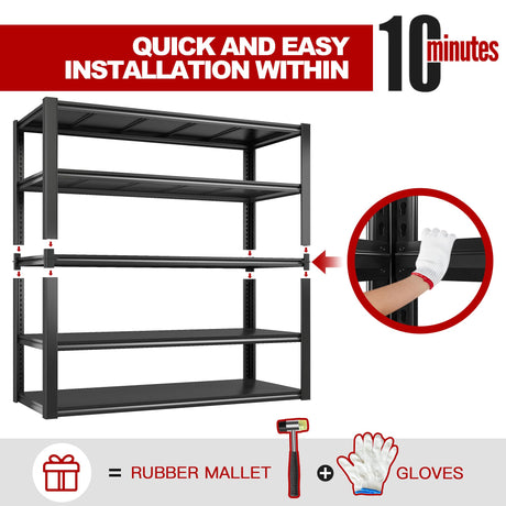 REIBII 48" W Garage Shelving 2500LBS Storage Shelves Adjustable Metal Shelving Heavy Duty Garage Shelves for Warehouse Pantry Basement 48" W x 72" H x 18" D, 2 Pack REIBII