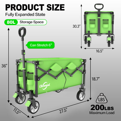 Collapsible Lounge Wagon, Wagon Cart Heavy Duty Foldable with Smallest Folding Design, Utility Grocery Small Wagon with All Terrain Wheels for Camping Shopping Sports Garden, Green