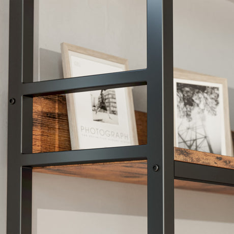 IRONCK Vintage Brown 5-Tier Industrial Corner Bookshelf with Baffles and Metal Frame for Home and Office Storage IRONCK