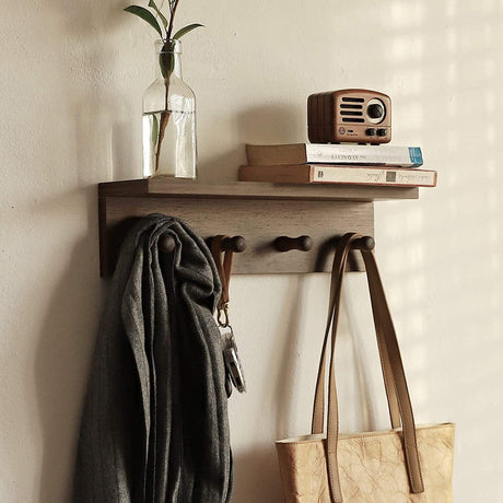 XAOMLP Entrance Coat Rack ，Coat Hooks, Wall-Mounted Wooden Hook Rack, Wall-Mounted Shelves are Very Suitable 1pcs(Walnut Color) XAOMLP