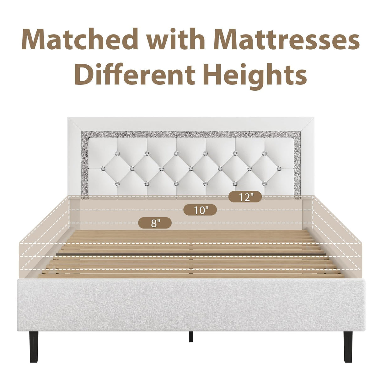 BarnFurin Full Size Bed Frame with Tufted Button Headboard, Upholstered Platform Bed Frame with Diamond Design, Wood Slat Support, No Box Spring Needed, Easy Assembly, White BarnFurin